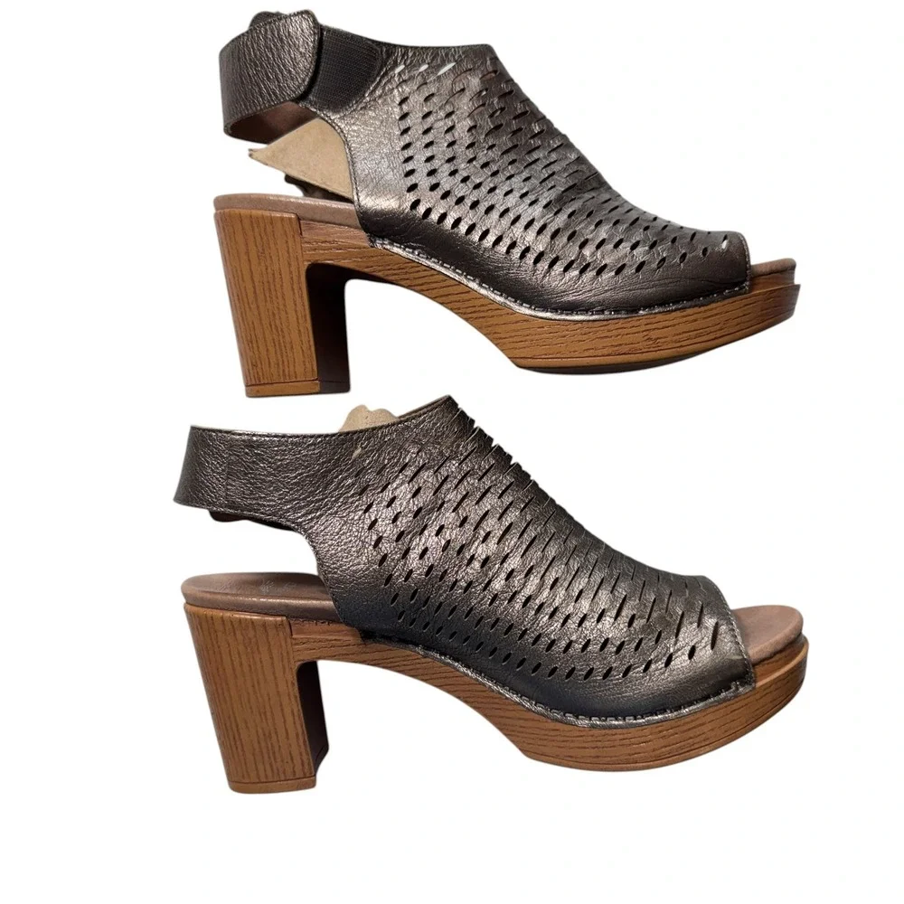 Dansko Platform Sandals Womens 41 Bronze Excellent Laser Cut Slingback Heels